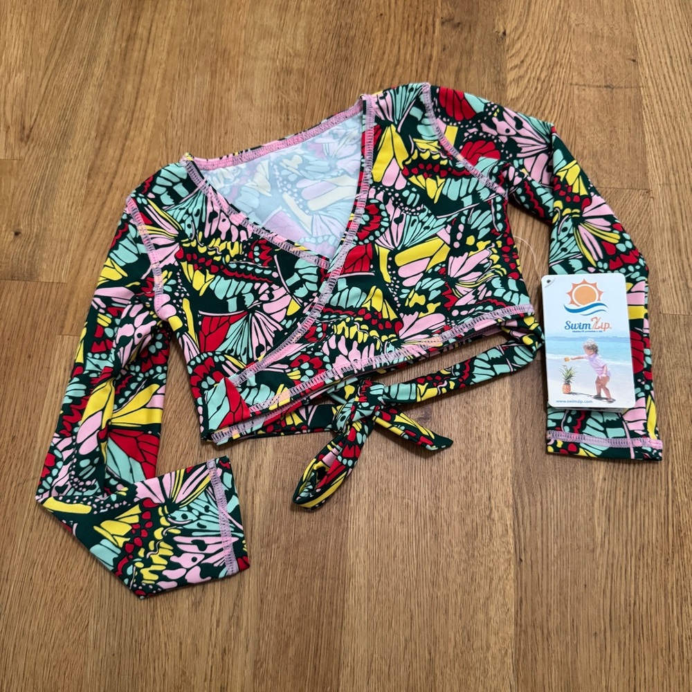 SwimZip 4T Butterfly Long Sleeve Wrap Swim Beach Top Sun Protection NEW